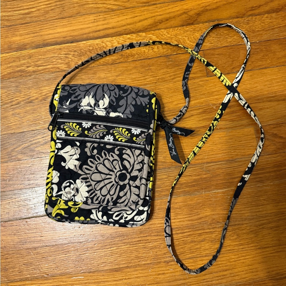 Vera Bradley Quilted Crossbody Bag in Black and Yellow Floral